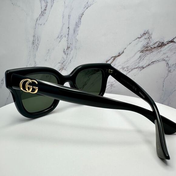 New GUCCI Sunglasses Black Acetate Square Gold Metal 49mm - Picture 15 of 16